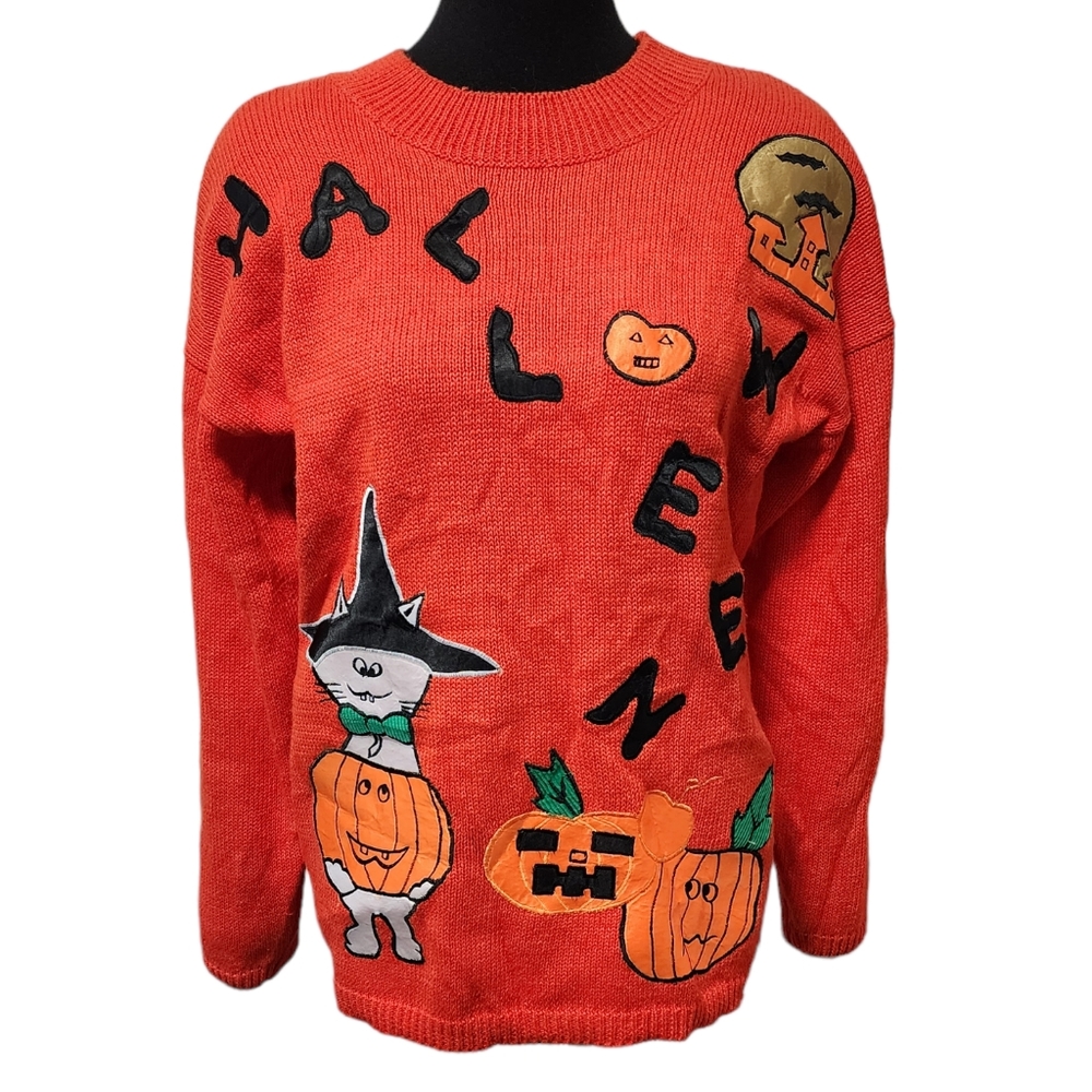 NWT Vintage Shenanigans Halloween Pumpkin Embroidered Sweater